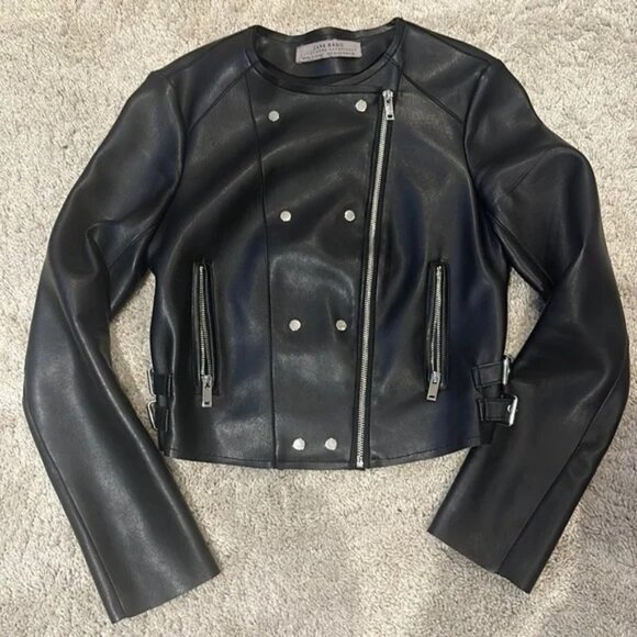 Like New Zara Faux Leather Collarless Jacket in size XS - Picture 4 of 13